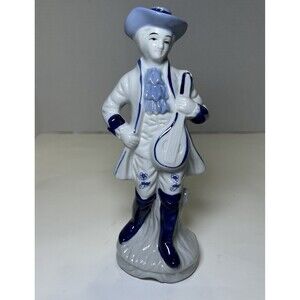Vintage Victorian/Colonial Porcelain Man Playing Instrument Figurine White/Blue